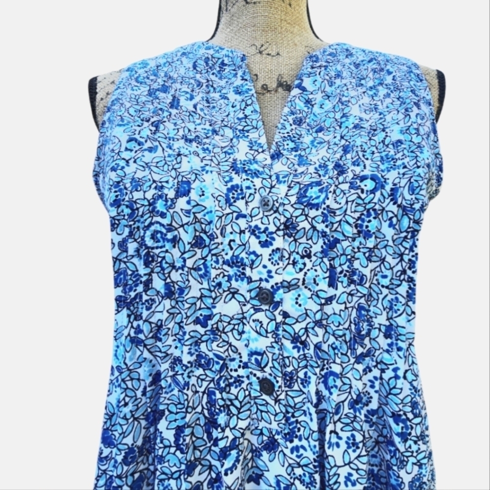 Maternity Gap Sleeves Fit- Flare Chic Blue/White Floral Dress, Size XS - Picture 2 of 6